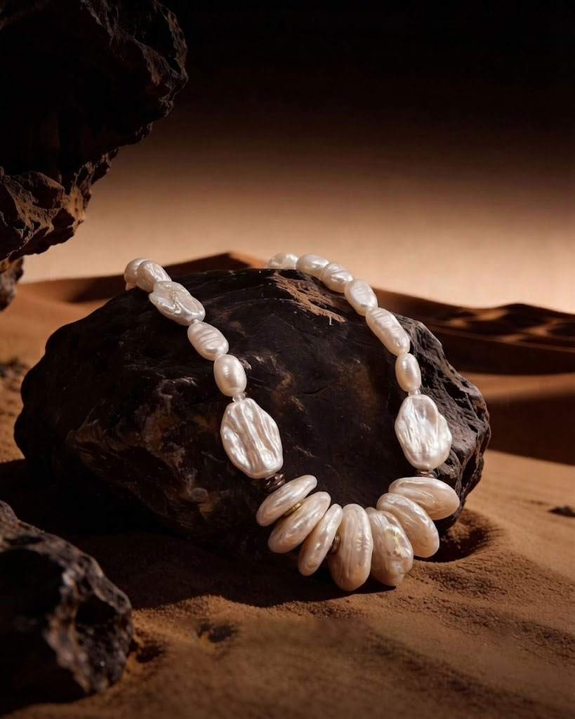 Mother of pearl necklace and earring set with moonstone accents Image