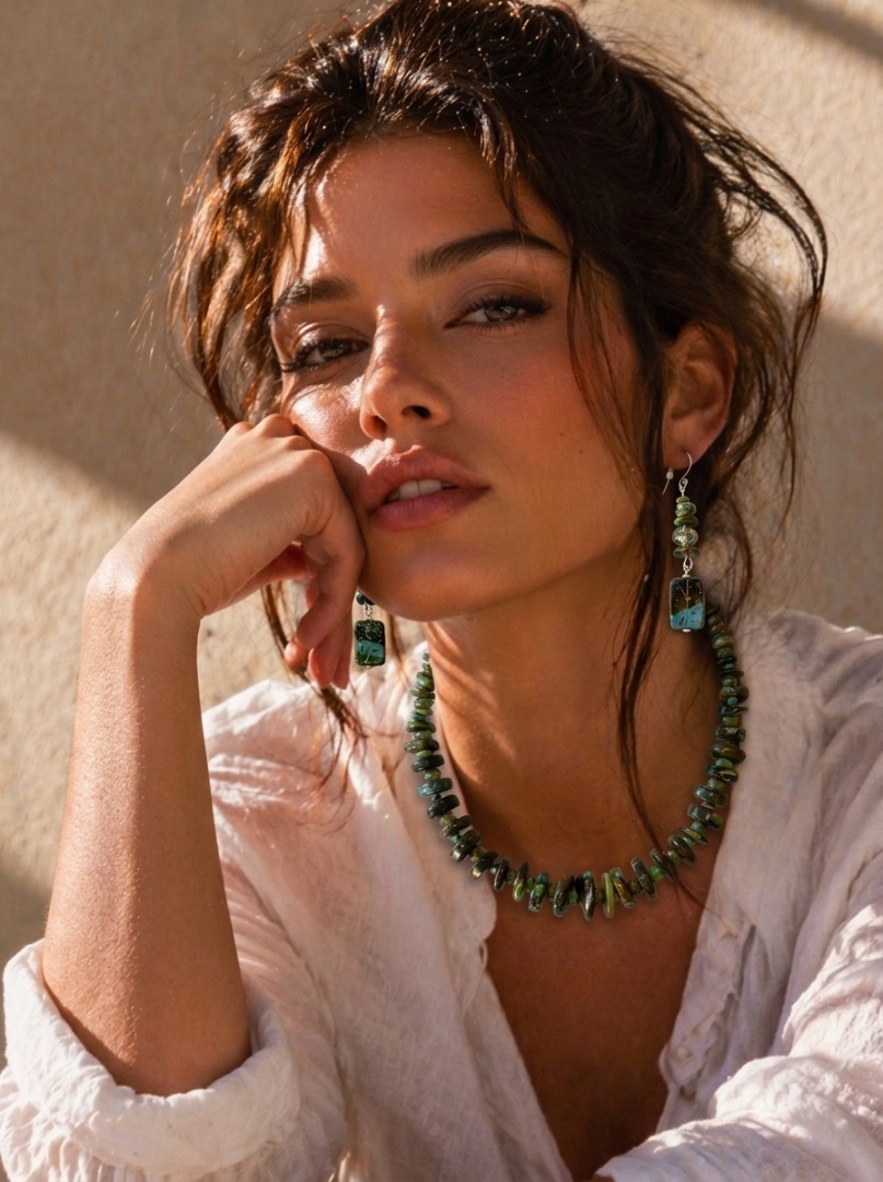 Royston turquoise necklace and earring set Image