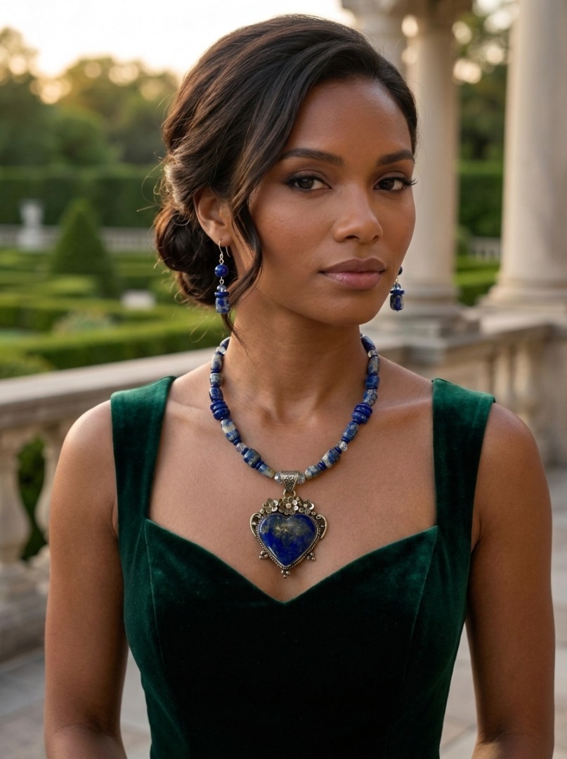 Lapis Lazuli necklace and earring set with a Lapis pendant Image