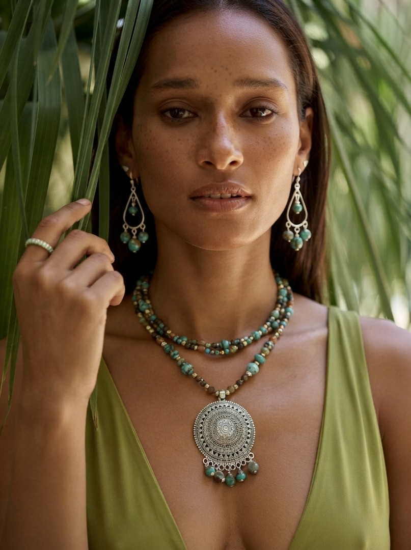 2 Strand Turquoise necklace and earring set Image