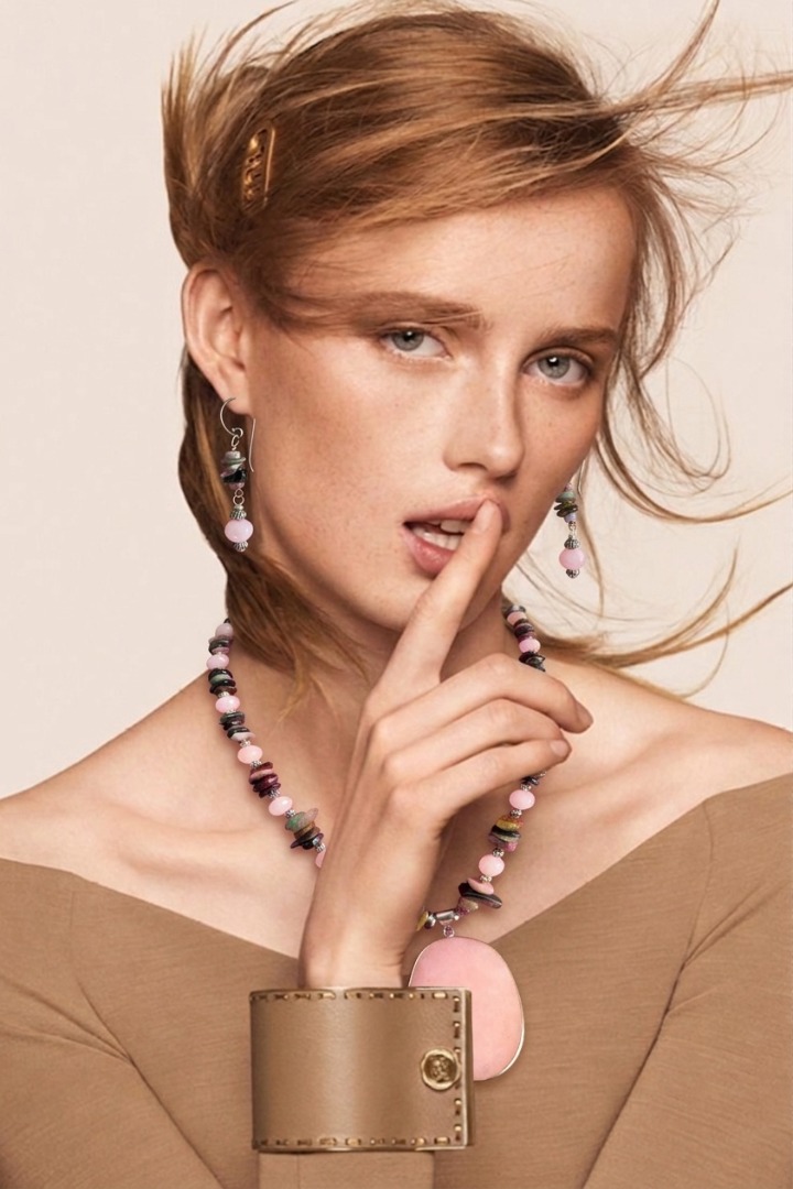 Pink Quartz and Tourmaline necklace and earring set Image