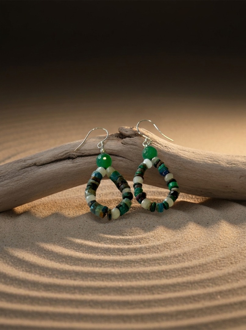 Malachite, lapis, chrysocolla necklace and earrings set with jade accents Image