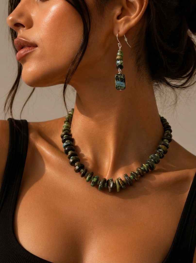 Royston turquoise necklace and earring set Image