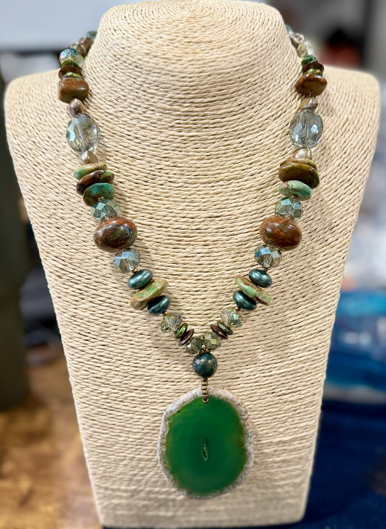Brown & Green Bloodstone Jasper and Agate necklace and earring set Image