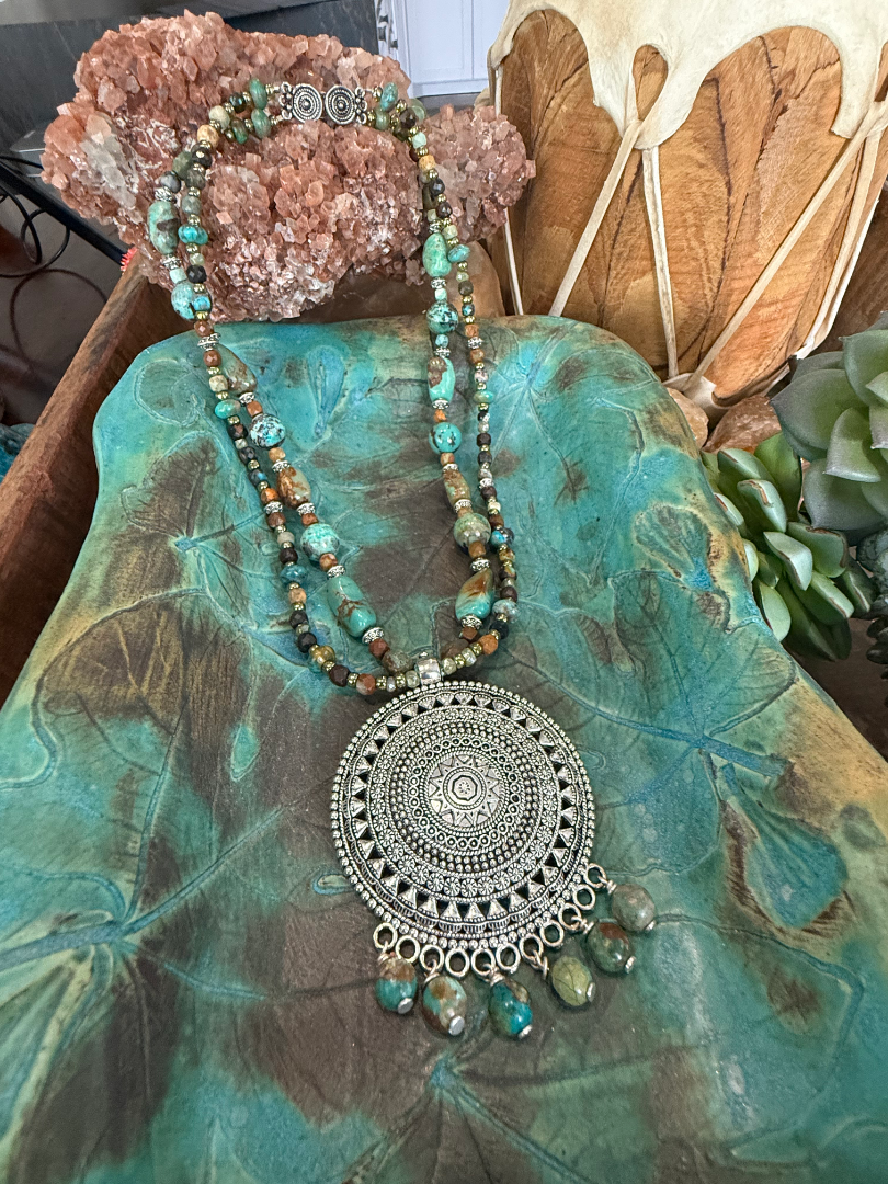 2 Strand Turquoise necklace and earring set Image