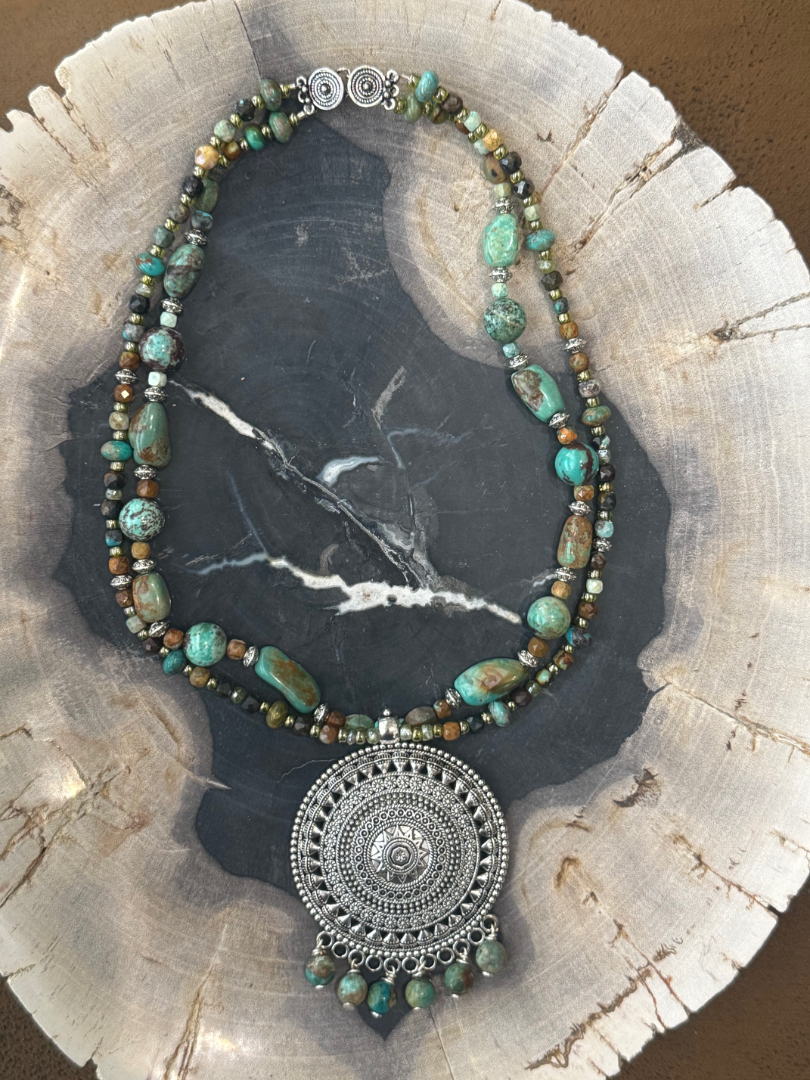 2 Strand Turquoise necklace and earring set Image