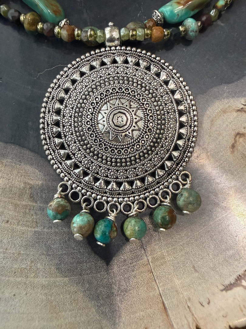 2 Strand Turquoise necklace and earring set Image