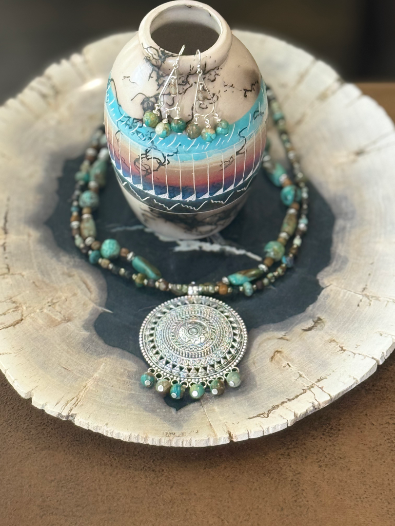 2 Strand Turquoise necklace and earring set Image