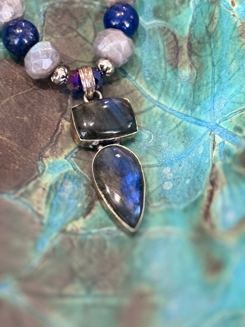 Labradorite and Lapis necklace and earring set Image