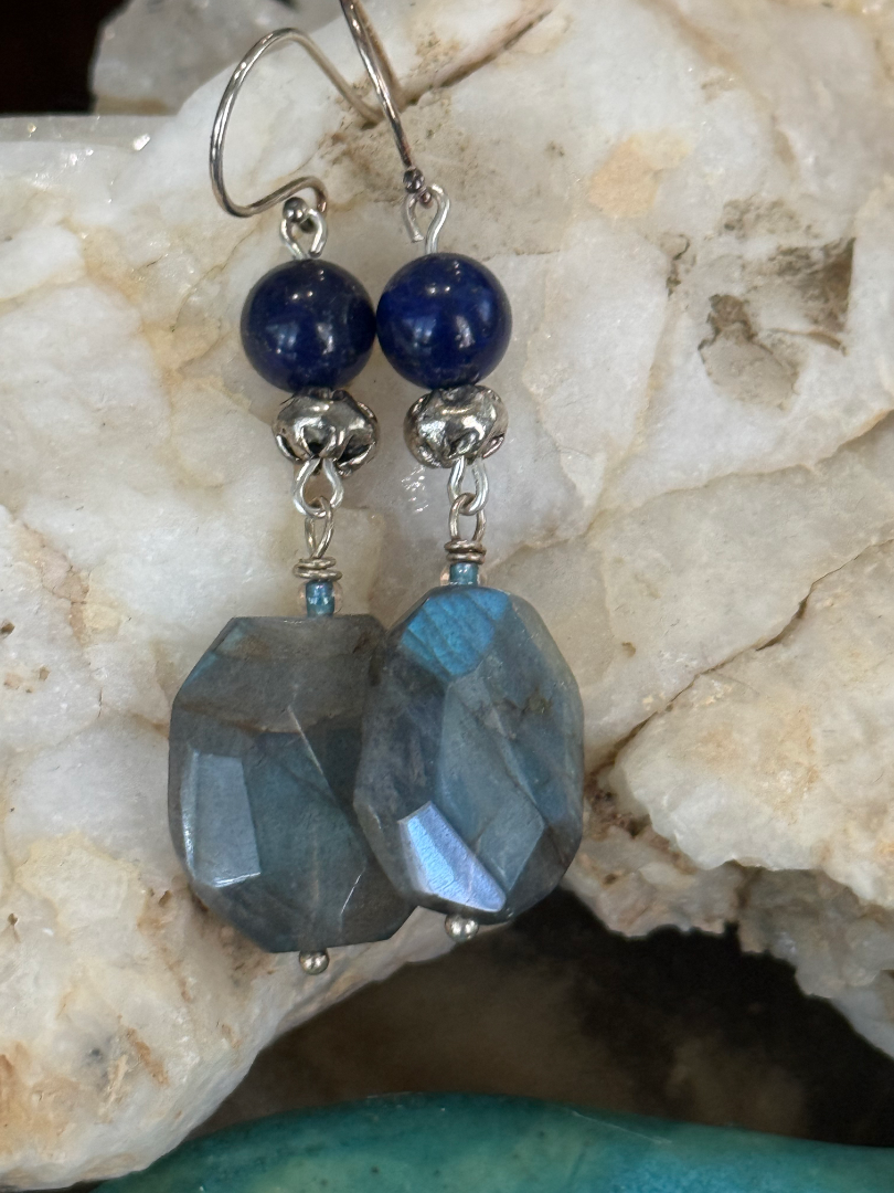 Labradorite and Lapis necklace and earring set Image