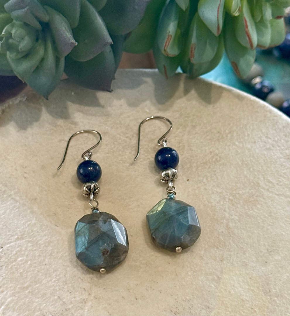 Labradorite and Lapis necklace and earring set Image