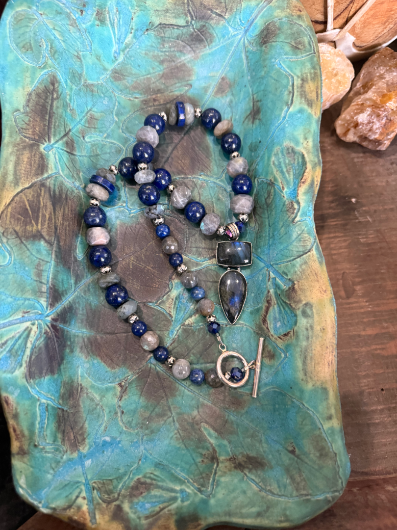 Labradorite and Lapis necklace and earring set Image