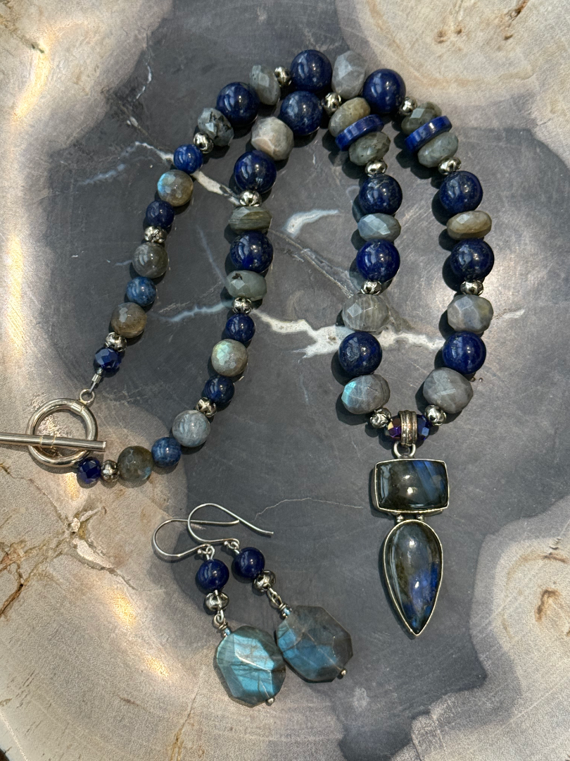 Labradorite and Lapis necklace and earring set Image