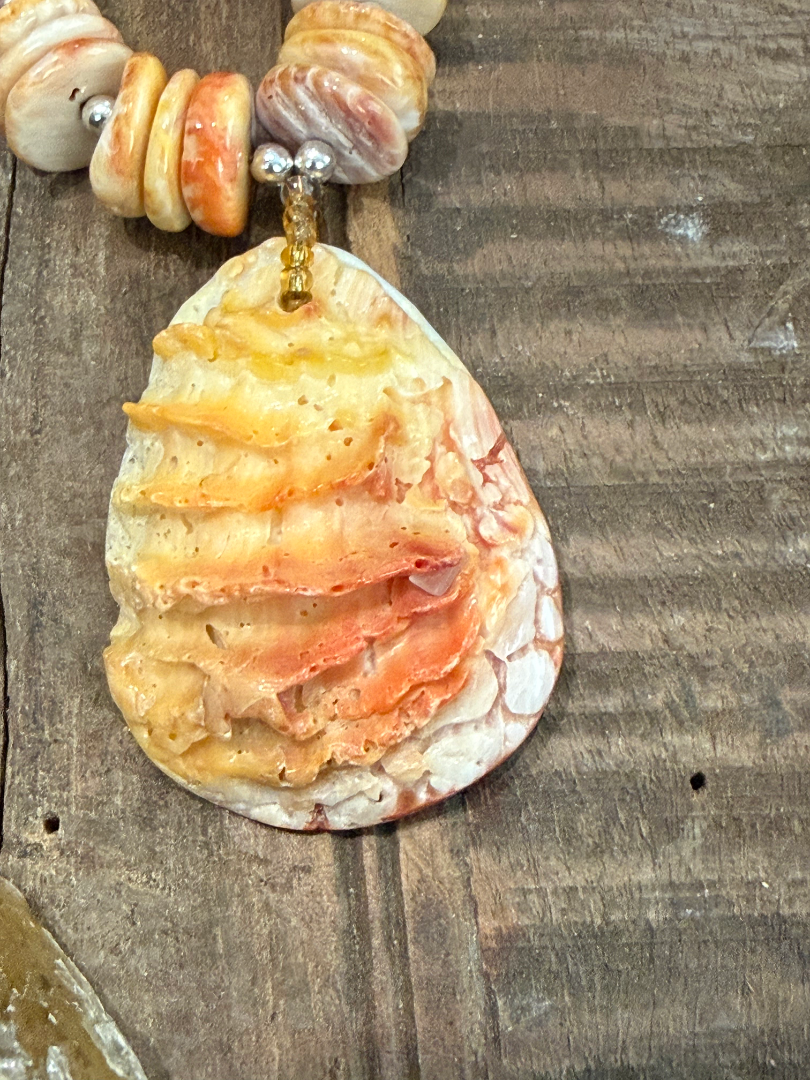 Yellow/Orange Spiny Oyster necklace and earring set Image