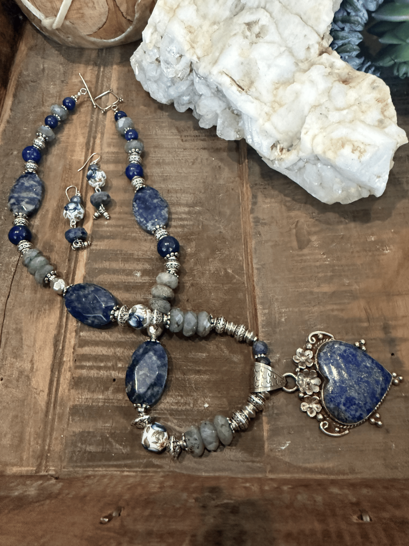 Lapis Lazuli and Labradorite necklace and earring set Image