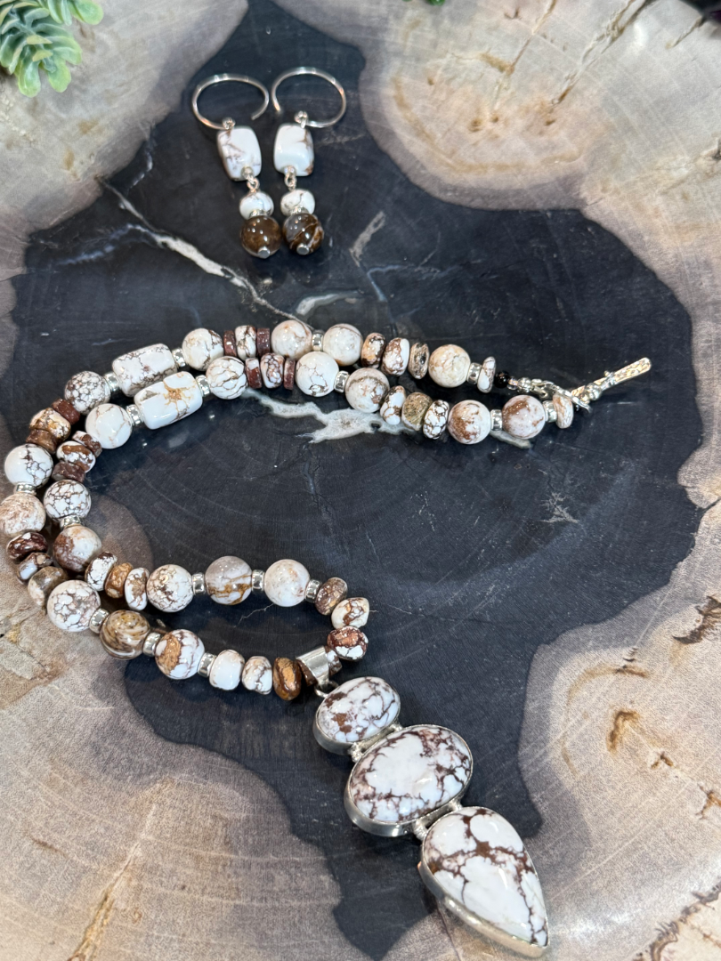 Wild horse jasper necklace and earring set Image