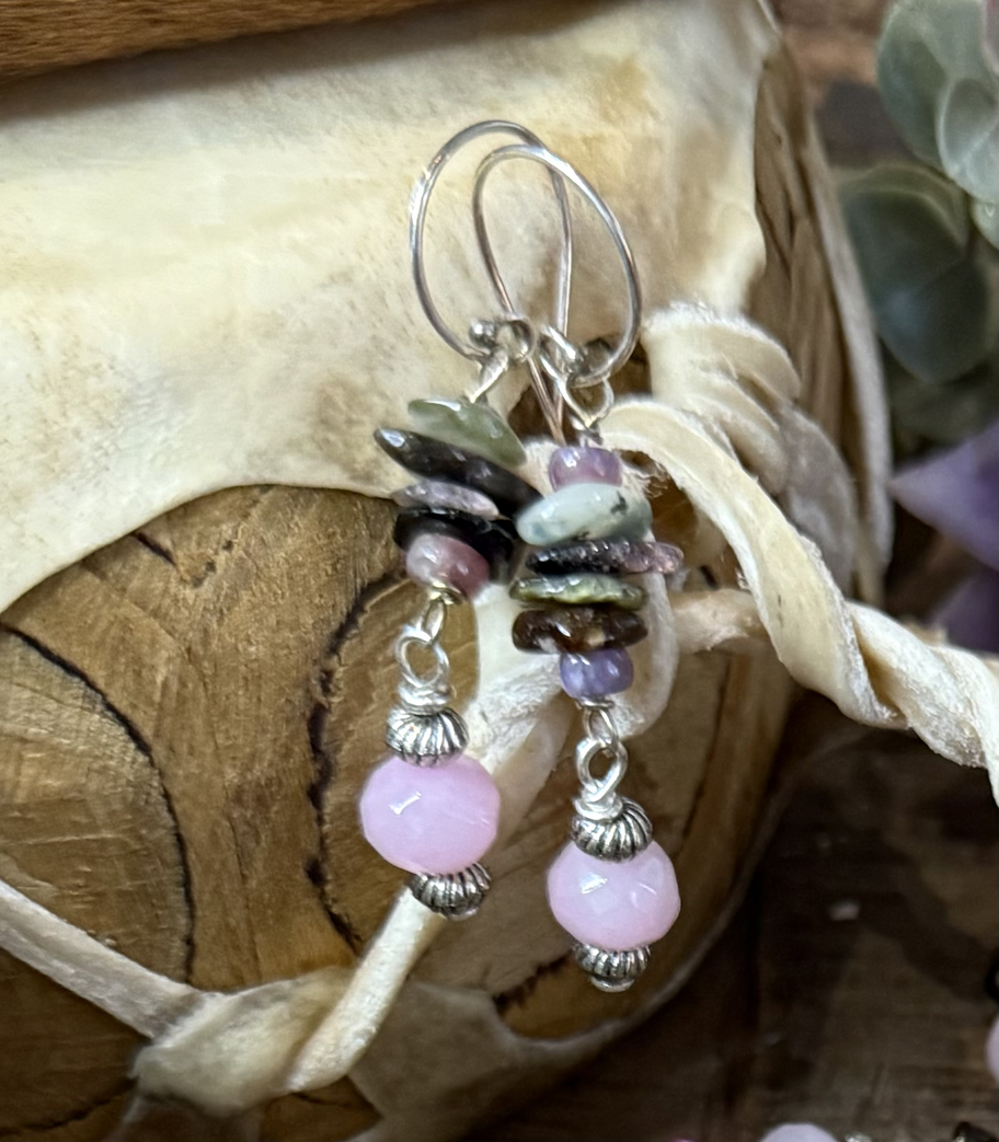 Pink Quartz and Tourmaline necklace and earring set Image