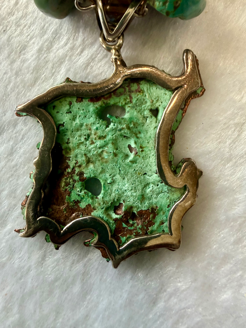Green Turquoise with a copper pendant necklace and earring set Image