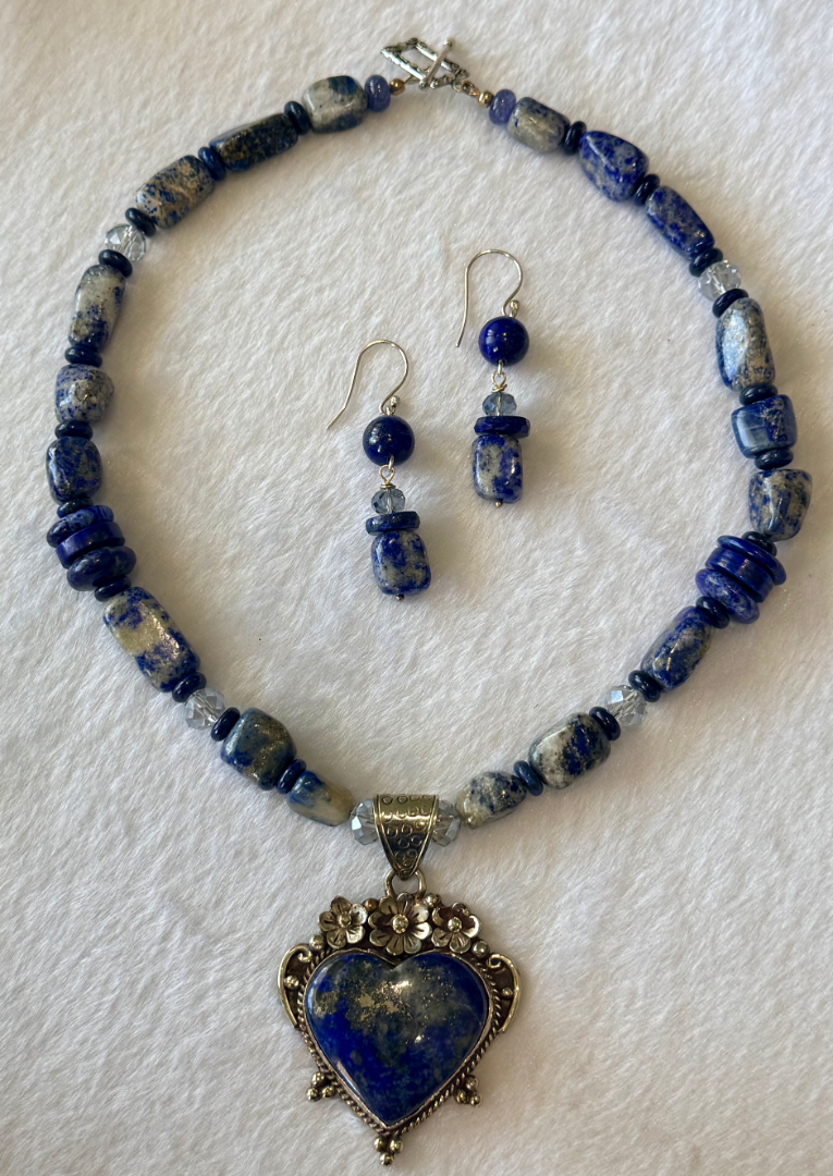 Lapis Lazuli necklace and earring set with a Lapis pendant Image