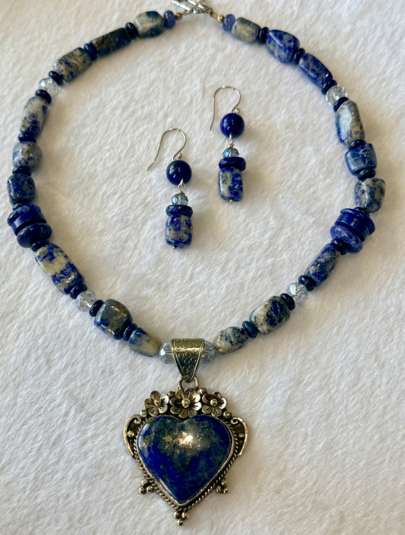 Lapis Lazuli necklace and earring set with a Lapis pendant Image