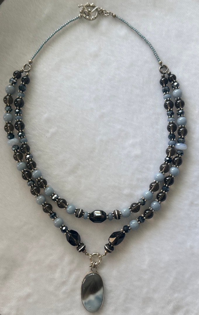 Smoky Quartz and Blue Chalcedony 2 strand set Image