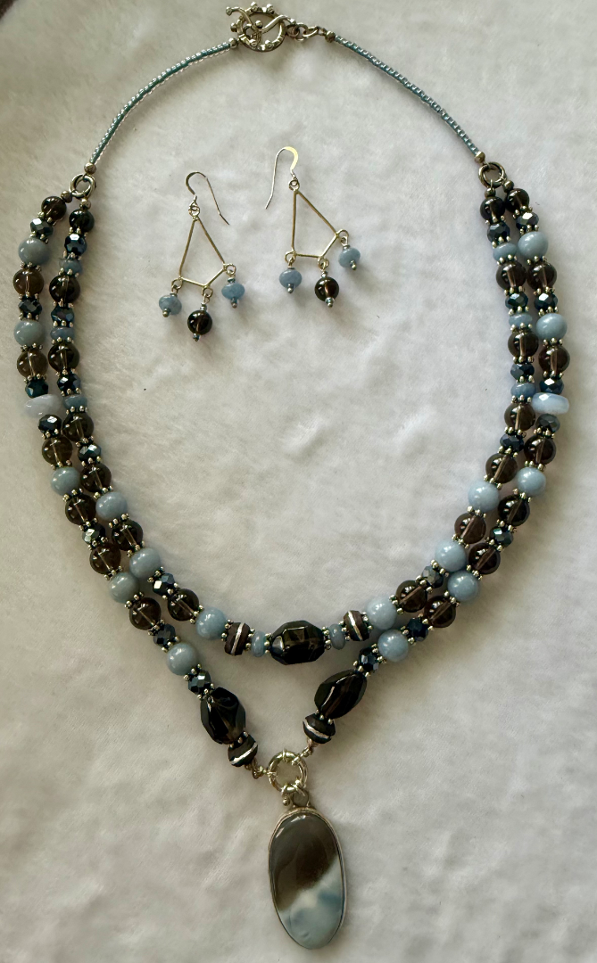 Smoky Quartz and Blue Chalcedony 2 strand set Image