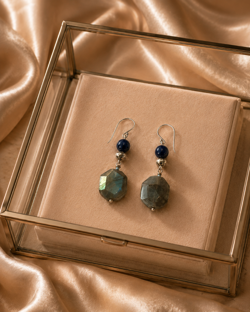 Labradorite and Lapis necklace and earring set Image