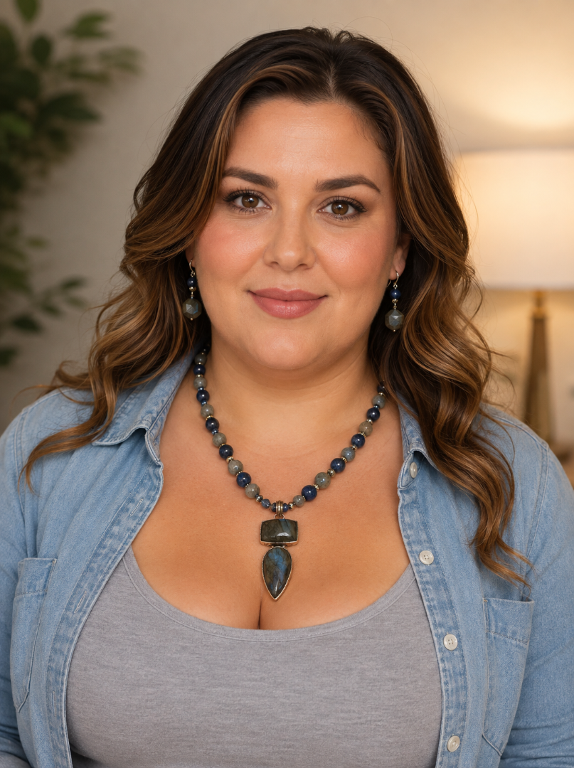 Labradorite and Lapis necklace and earring set Image