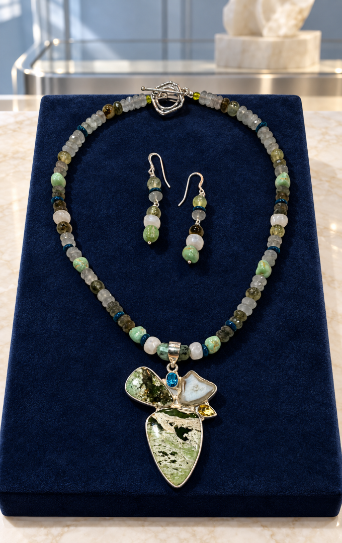 Green Turquoise Graduated Necklace and Earring Set Image