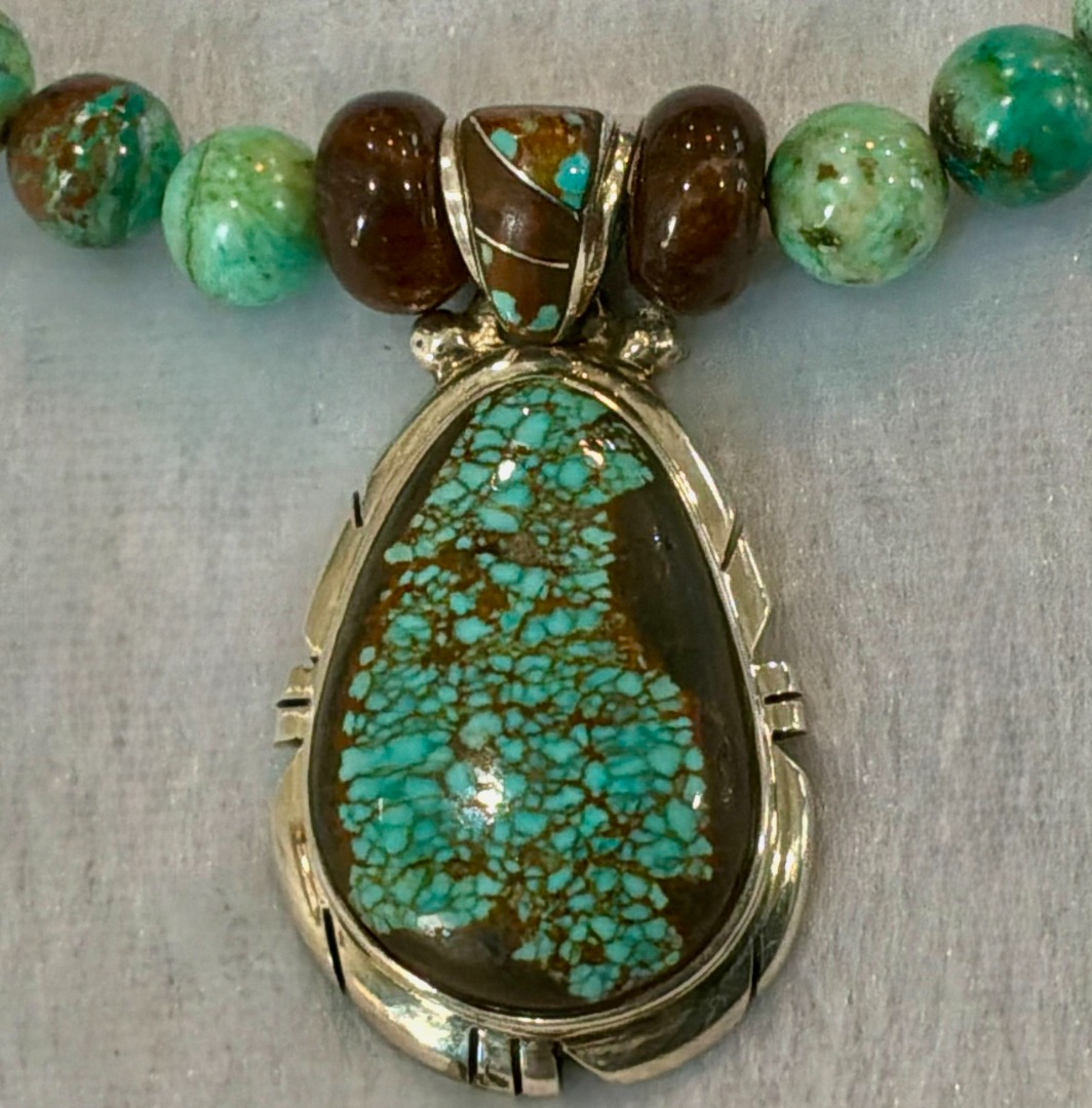Ed Lohman Spiderweb Turquoise Pendant & Chrysocolla Necklace and Earring Set Image