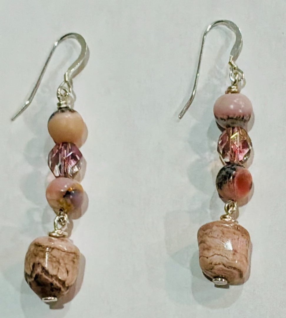 Rhodochrosite & Faceted Smoky Pink Crystal Necklace and Earring Set Image