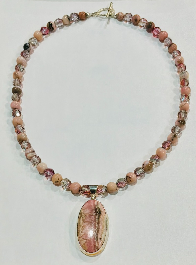 Rhodochrosite & Faceted Smoky Pink Crystal Necklace and Earring Set Image