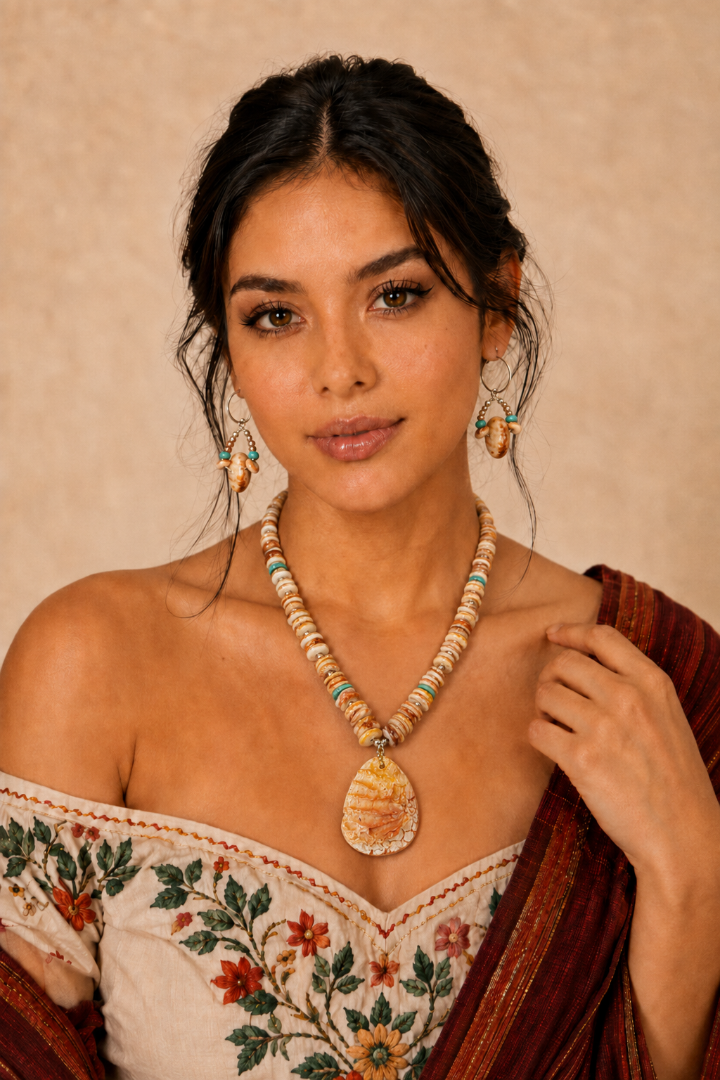 Yellow/Orange Spiny Oyster necklace and earring set Image
