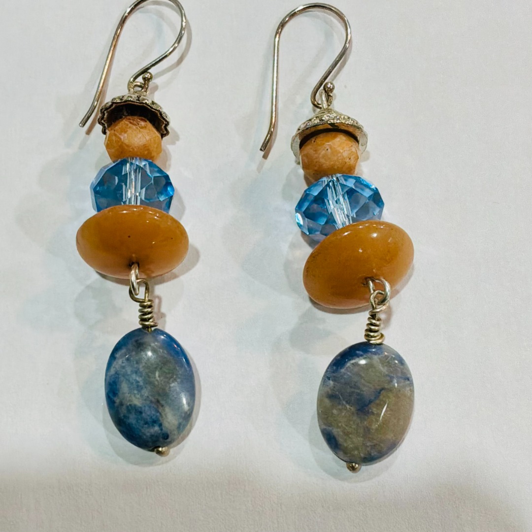 Denim Lapis, Orange with Wire-Wrapped Agate Pendant Set Image