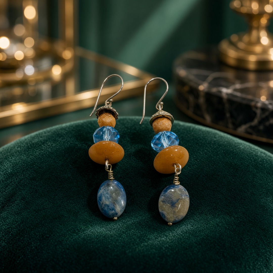 Denim Lapis, Orange with Wire-Wrapped Agate Pendant Set Image