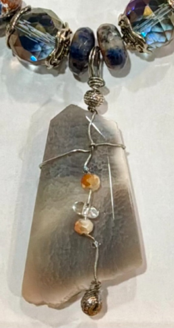 Denim Lapis, Orange with Wire-Wrapped Agate Pendant Set Image