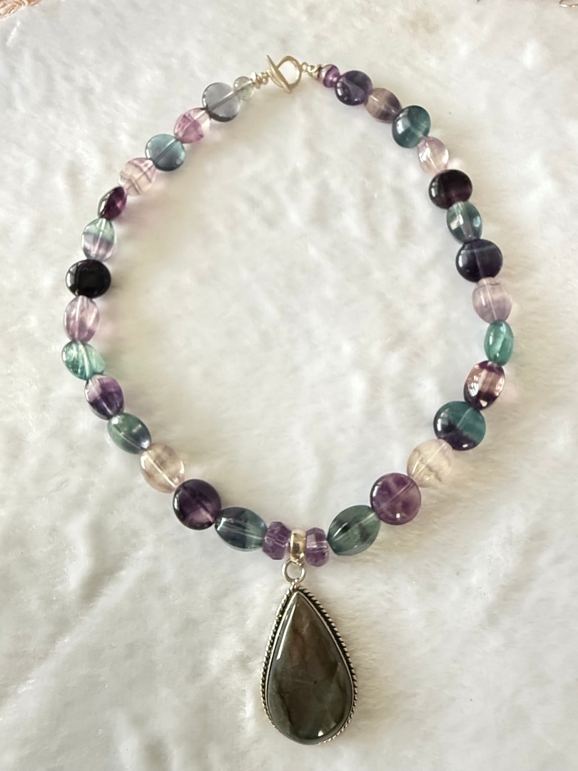Fluorite Necklace and Earring Set with a Fluorite Pendant Image