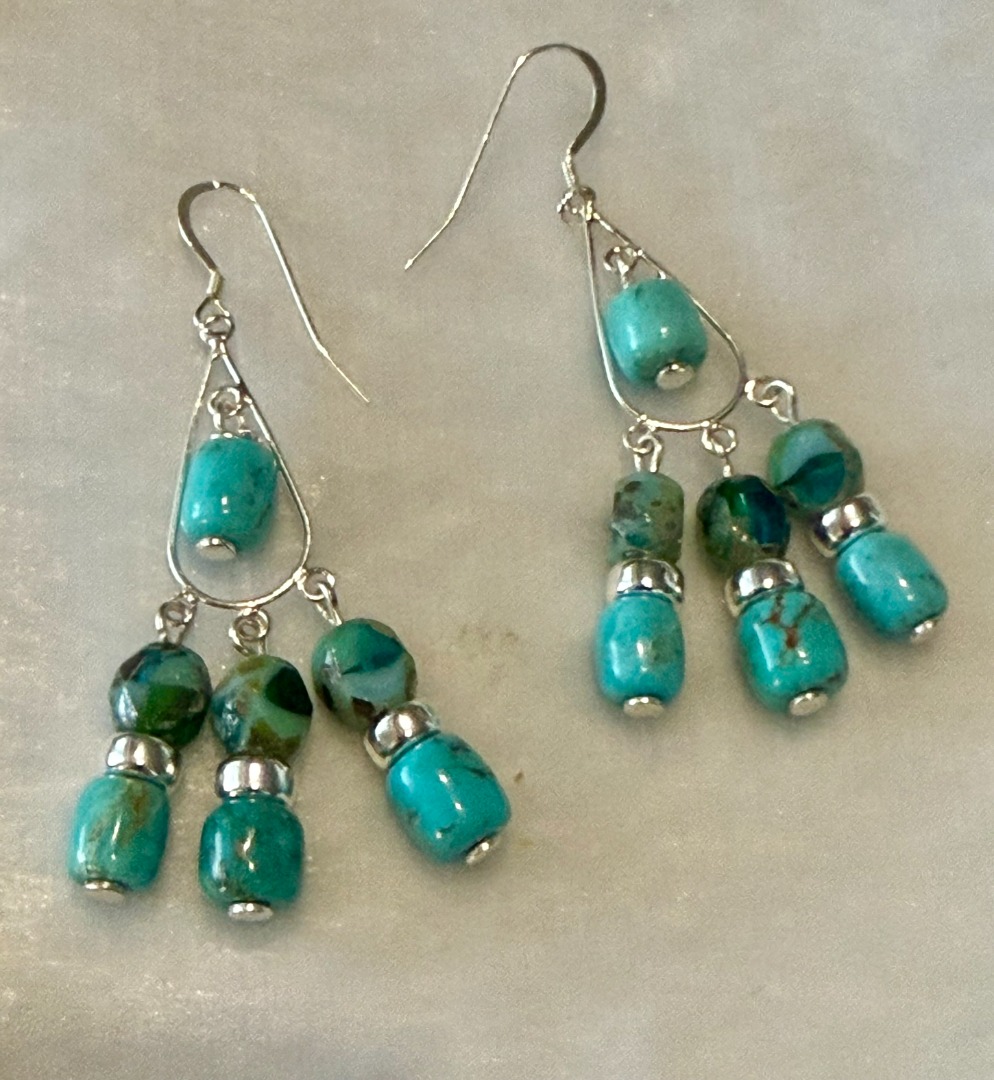 Turquoise Necklace and Earring Set with Picasso Beads and Silver Accents Image
