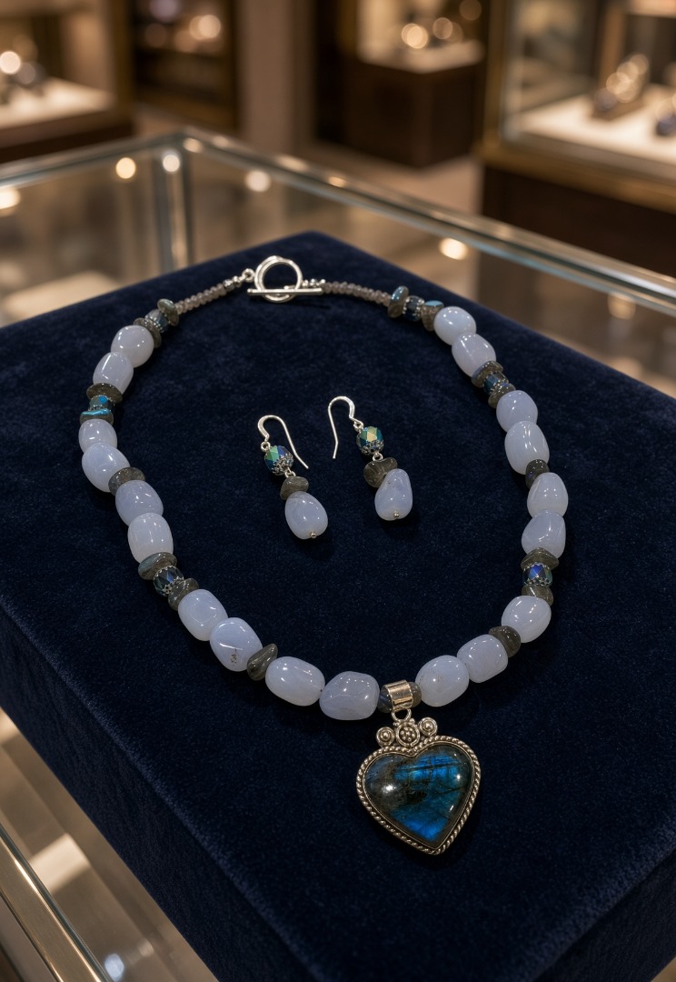 Blue Lavender Chalcedony Necklace and Earring Set Image