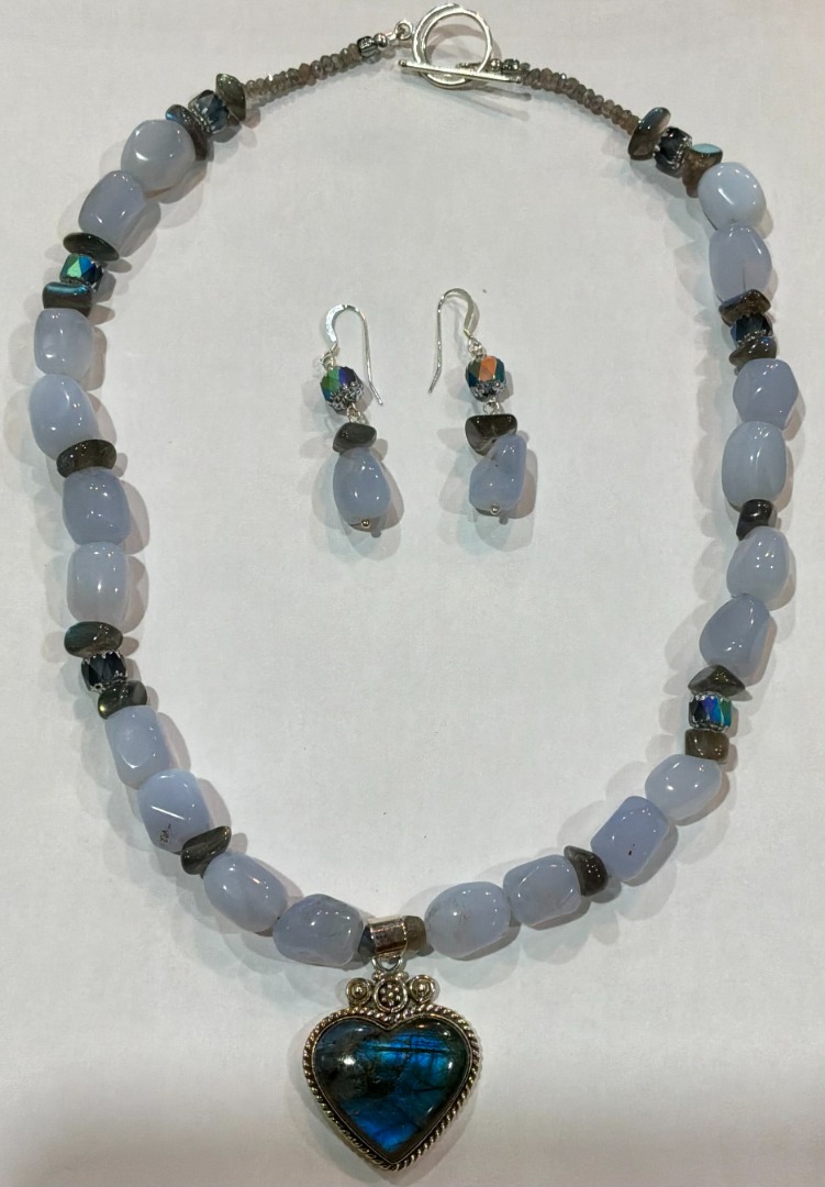 Blue Lavender Chalcedony Necklace and Earring Set Image