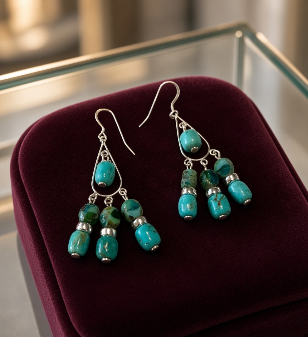 Turquoise Necklace and Earring Set with Picasso Beads and Silver Accents Image