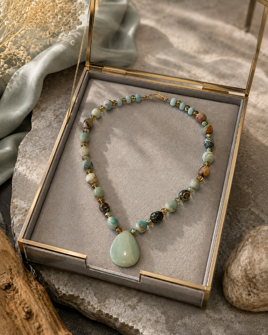 Amazonite necklace and earring set Image