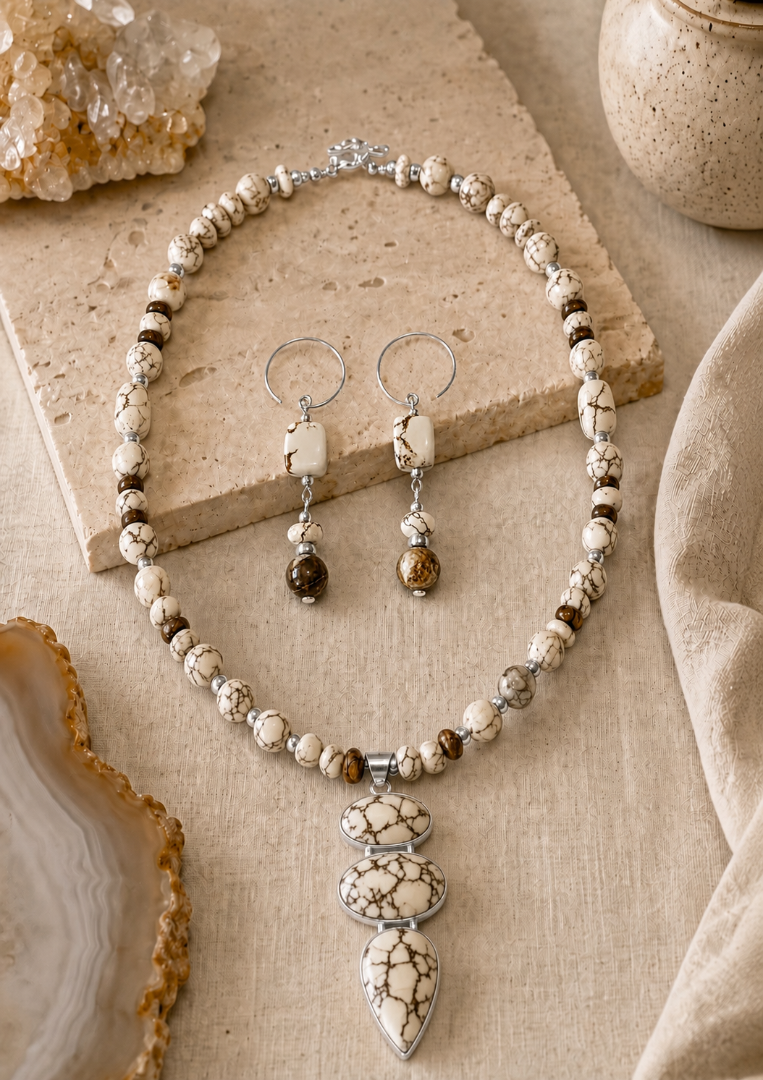 Wild horse jasper necklace and earring set Image