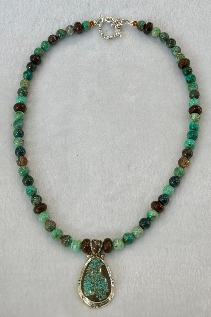 Ed Lohman Spiderweb Turquoise Pendant & Chrysocolla Necklace and Earring Set Image