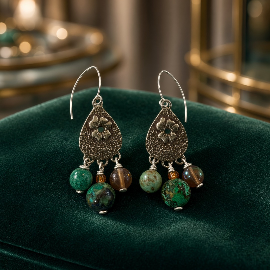 Ed Lohman Spiderweb Turquoise Pendant & Chrysocolla Necklace and Earring Set Image