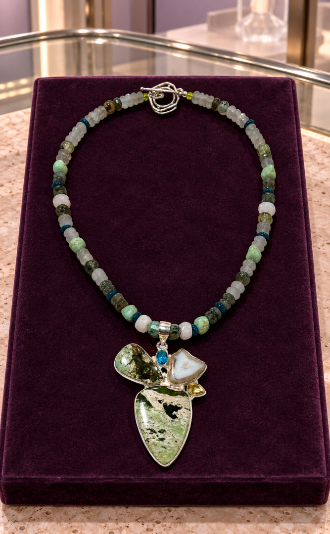 Green Turquoise Graduated Necklace and Earring Set Image